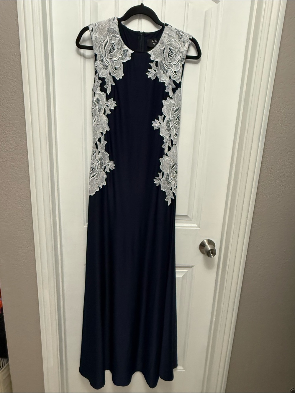 AX Paris Navy Floral Slinky Lace Sleeveless Sheath Maxi Dress Size 12 (X-2)